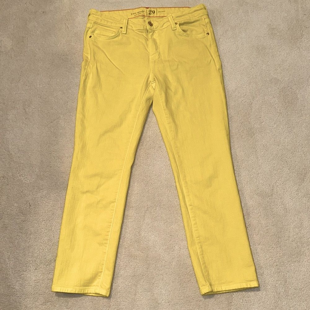 Kate Spade Play Hooky Broome Street Yellow Stretch Denim Capri Pants Sz 29